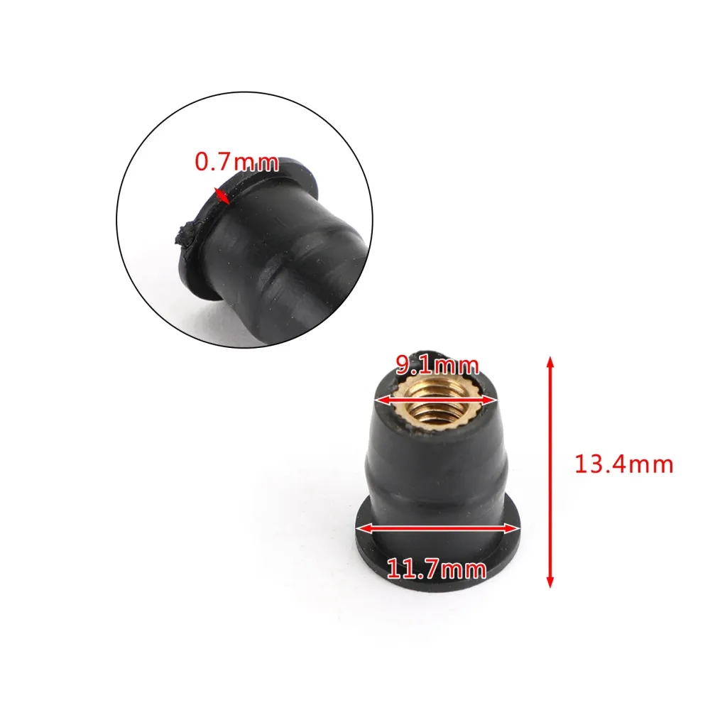 100 Cantidad 10-32 M5 Tuerca de goma para parabrisas & Tuercas de carenado de 3/8" - 5 mm genéricas