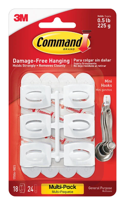 Gancho de plástico 3M Command Mini de 1,375 pulgadas de largo, paquete de 18 - Oferta de la semana