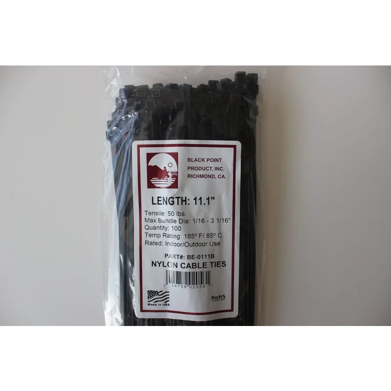 Brida negra de 11,1" de largo, paquete de 100 Black Point Products