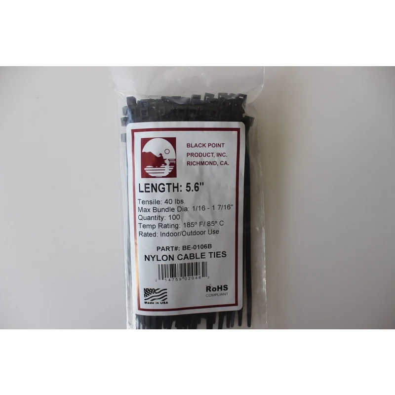 Brida negra de 5,6" de largo, paquete de 100 Black Point Products