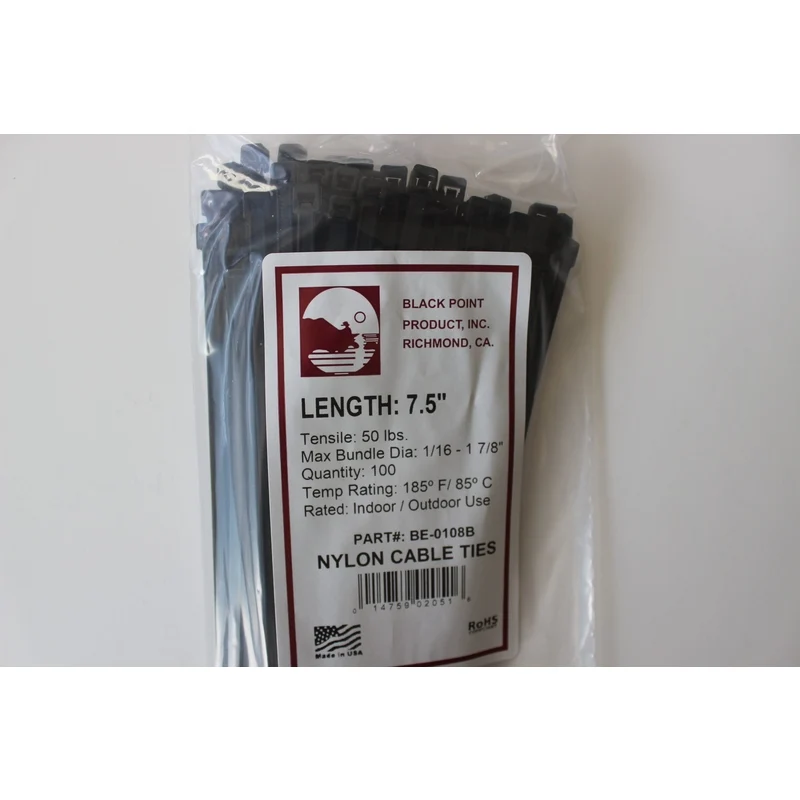 Brida negra de 7,5" de largo, paquete de 100 Black Point Products Inc