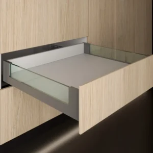 Cajón costado metálico recto slim box bajo con vidrio Blanco Bonuit