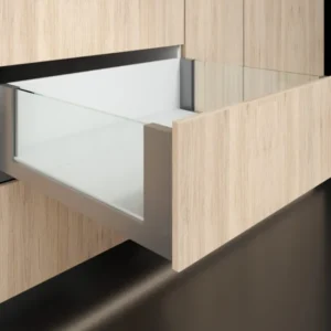 Cajón costado metálico recto slim box alto con vidrio Blanco Bonuit