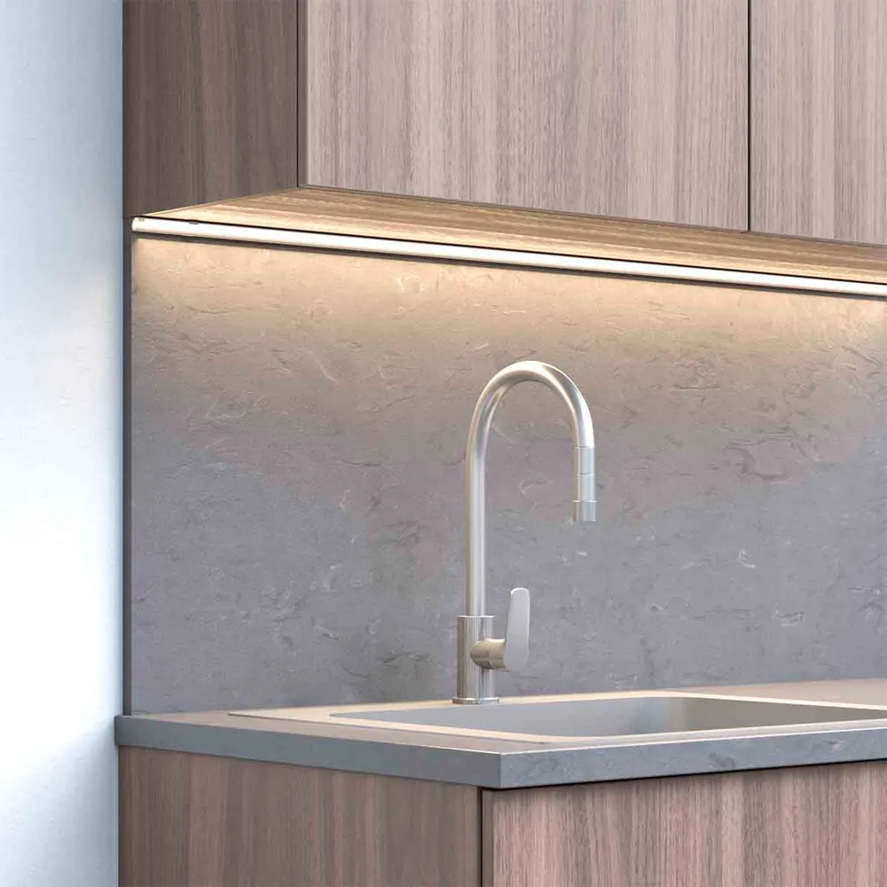 Perfil en aluminio con iluminación led cálida multicorte de sobre poner esquinero 45° color gris Bonuit