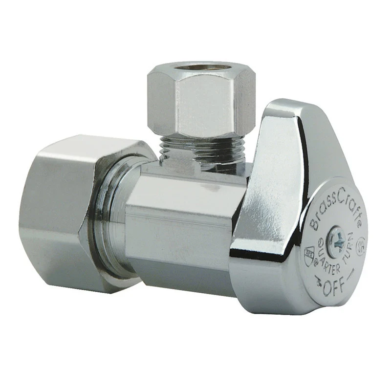 Válvula de cierre angular de latón Brasscraft de 125 PSI, 1/2 T x 3/8 S, compresión pulg. - Caja abierta