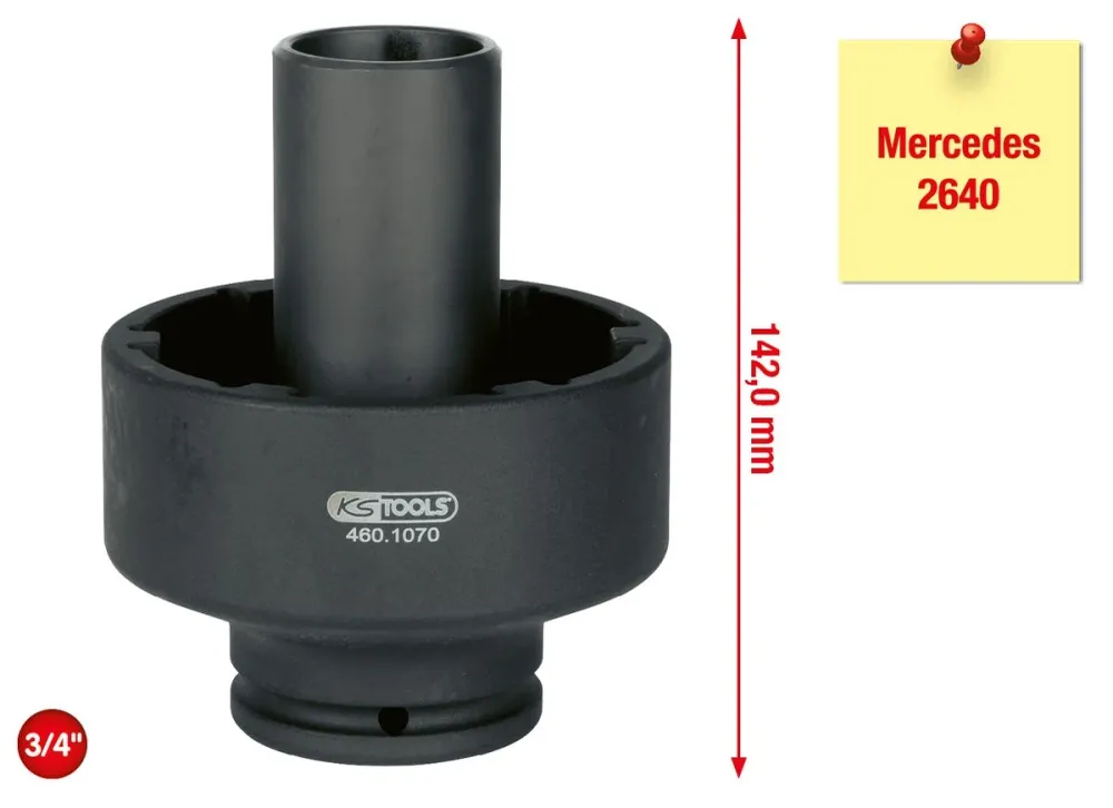 KS TOOLS Llave de 3/4' para tuercas ranuradas con 6 espigas y tubo guí para Mercedes, espiga interior Ø 46 mm ( 460.1070 )...
