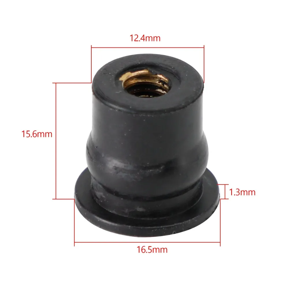 20 Cantidad M6 Tuerca de goma para parabrisas & Tuercas de carenado de 6 mm para orificios de 13 mm