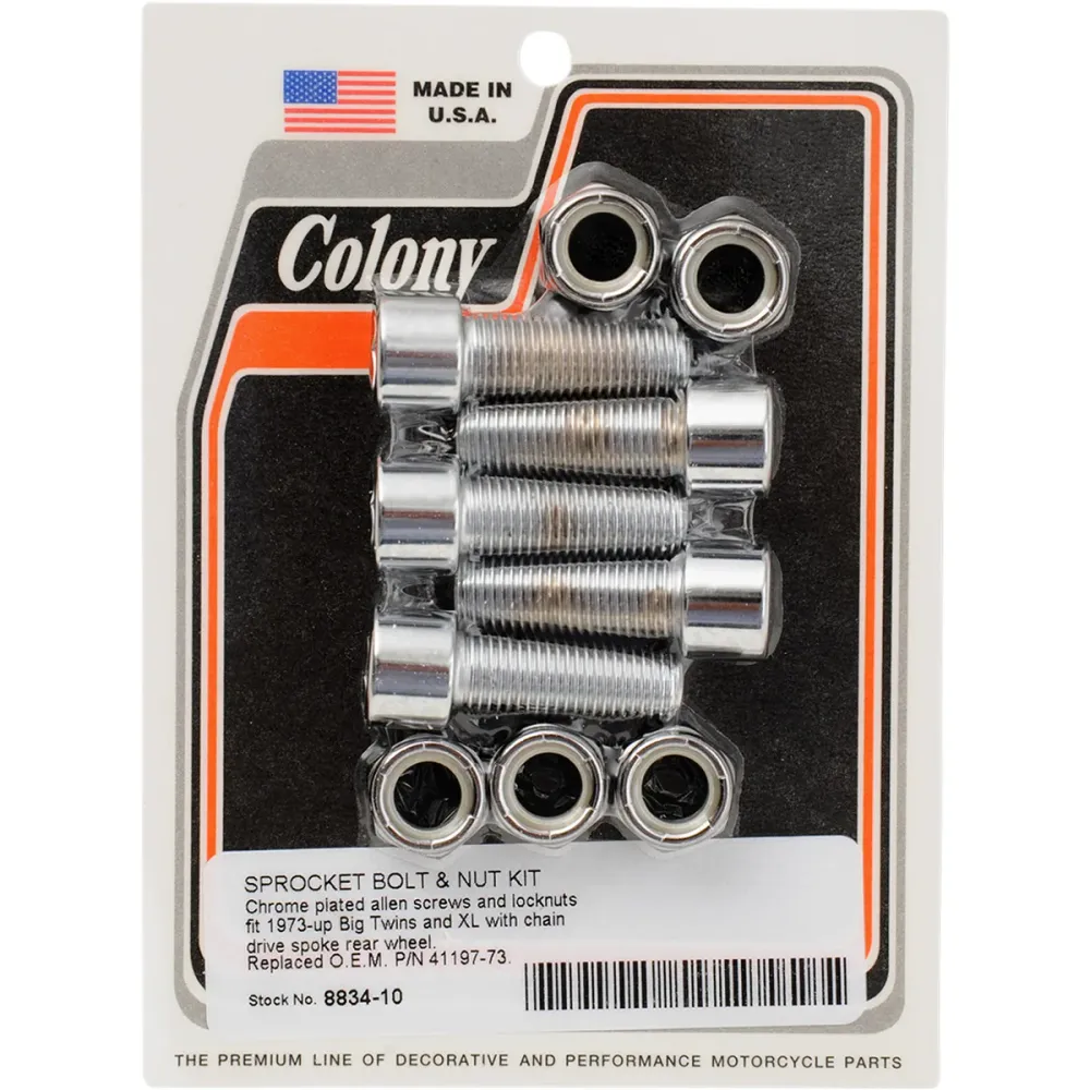 Colony Allen Chrome Rear Sprocket Bolt And Nut Kit Harley-Davidson 1973-1992