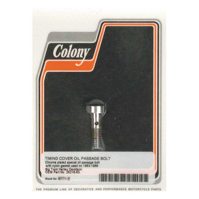 Colony, Cam Cover Oil Passage Bolt. Chrome Harley Davidson
