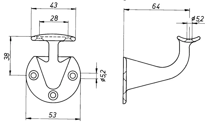 Soporte pasamanos DENI ( 3000259226 ) hierro fundido lacado negro soporte curvo