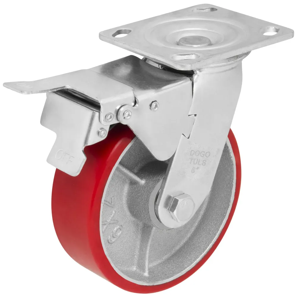 Rodaja Fierro PU Rojo 6" Dogotuls Giratoria con Freno