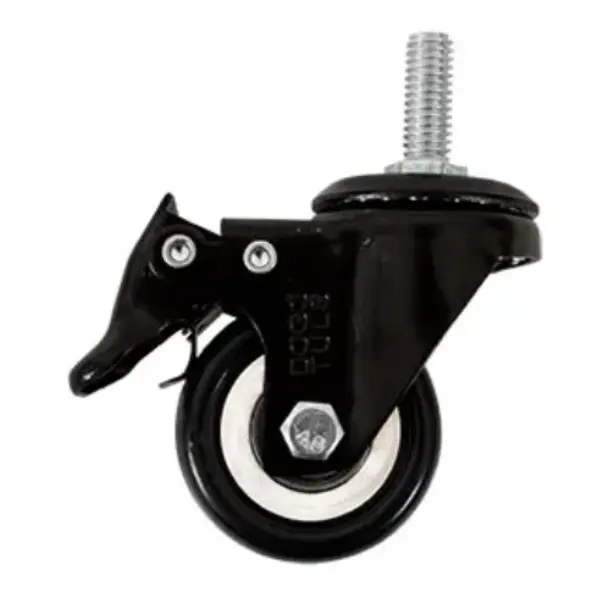 Rodaja Giratoria PVC Negro Espiga Roscada 3/8" y Freno 2" Dogotuls