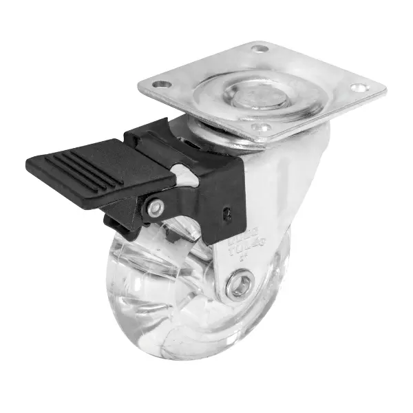Rodaja PU Transparente Giratoria Con Placa y Freno 2″ Dogotuls