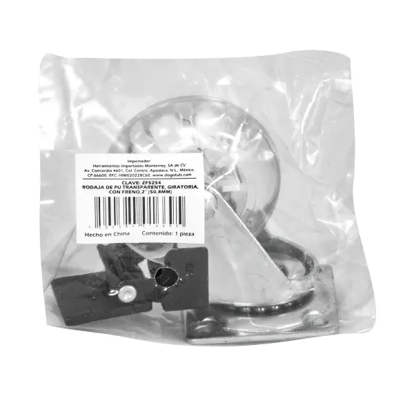 Rodaja PU Transparente Giratoria Con Placa y Freno 2″ Dogotuls