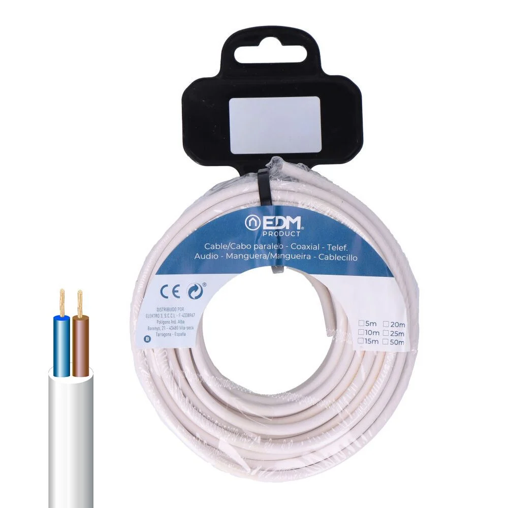CARRETE MANGUERA TUBULAR H05VV-F 2 x 1,00 mm² BLANCA, 5 m EDM