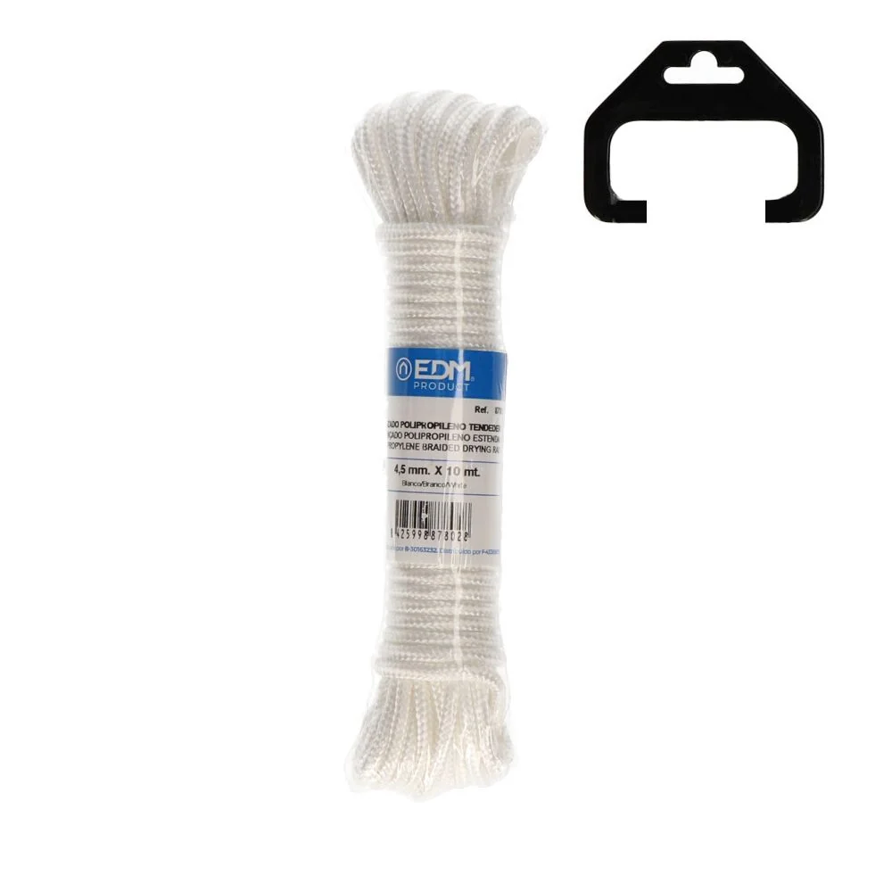 CORDÓN TRENZADA TENDEDERO POLIPROPILENO BLANCO, CALIBRE 4,5 mm x 10 m EDM
