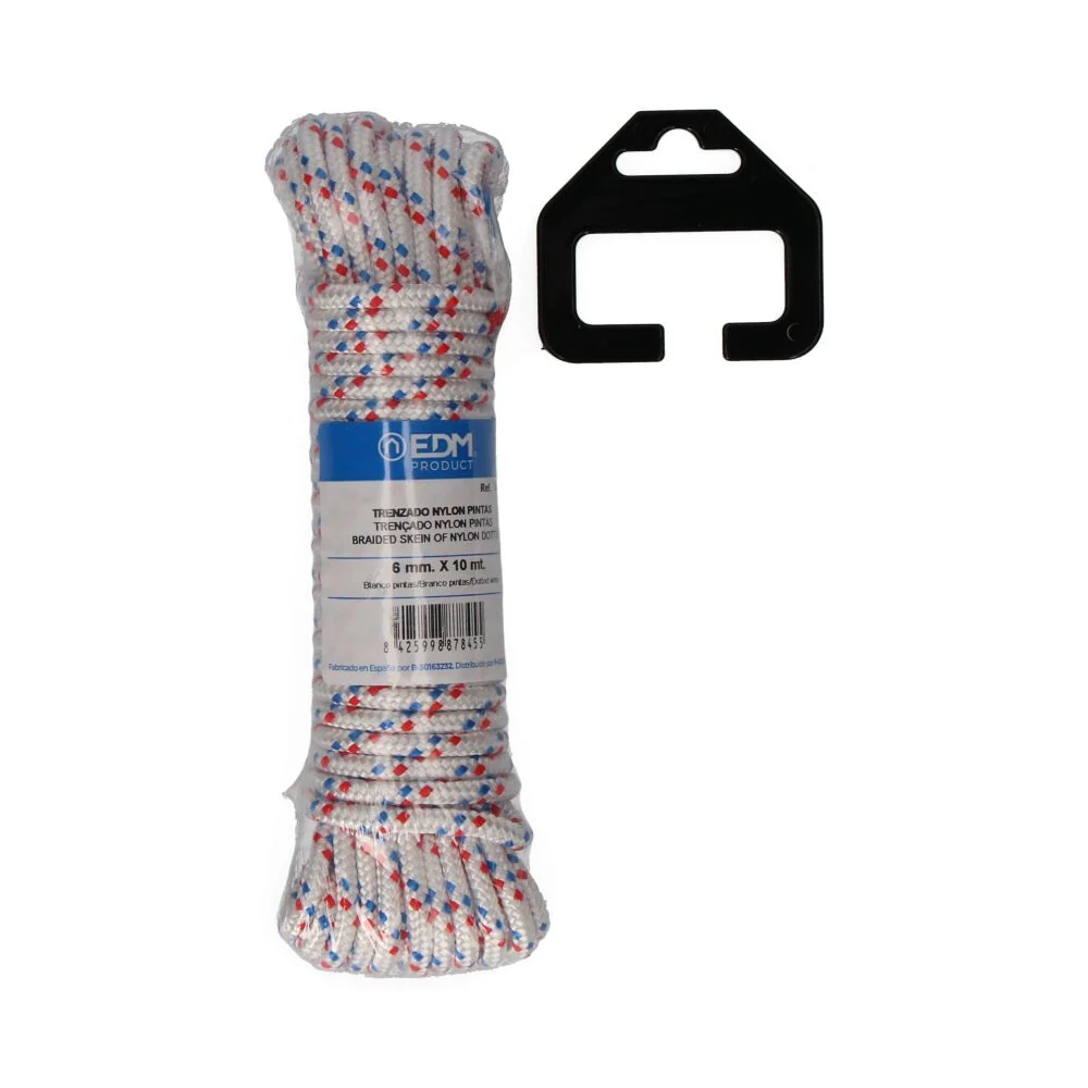 CUERDA TRENZADA BLANCA CON PINTAS NYLON, CALIBRE 6 mm x 10 m EDM