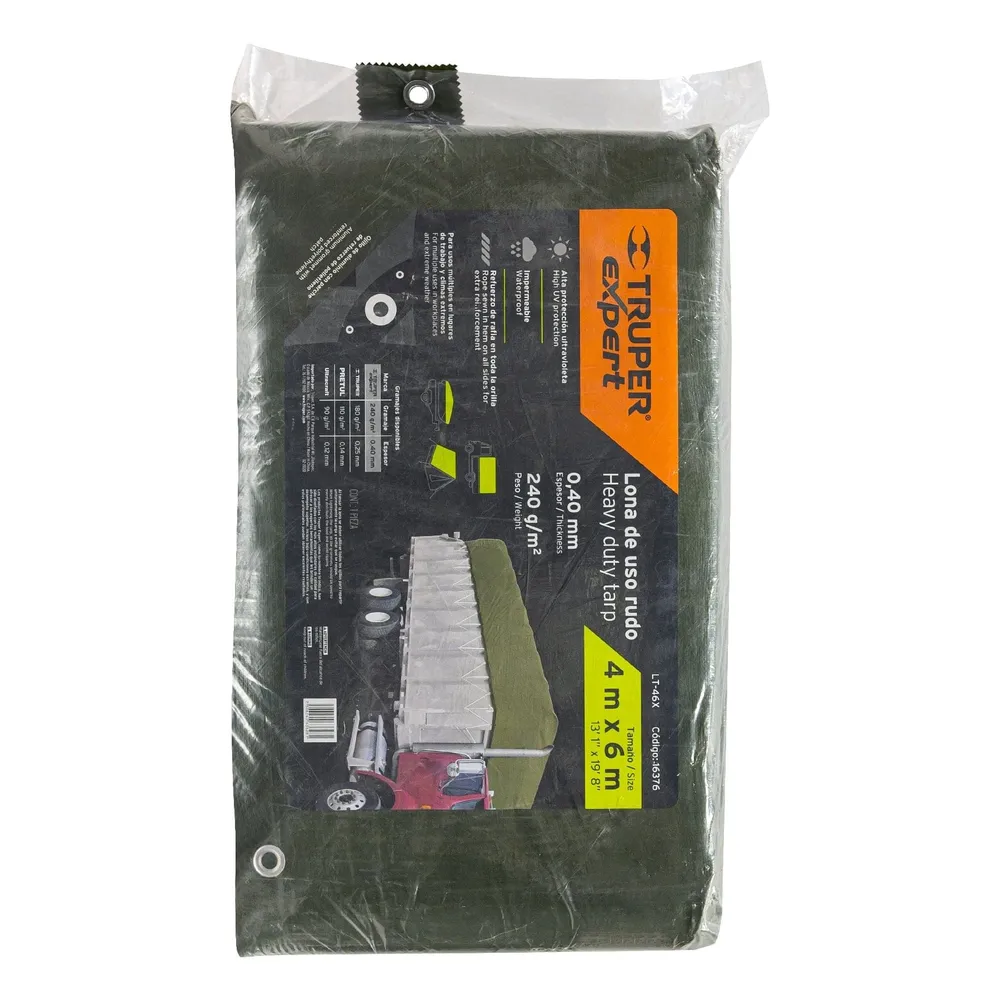 Lona uso rudo 4 x 6 m, verde olivo, 240 g/m2, Truper Expert