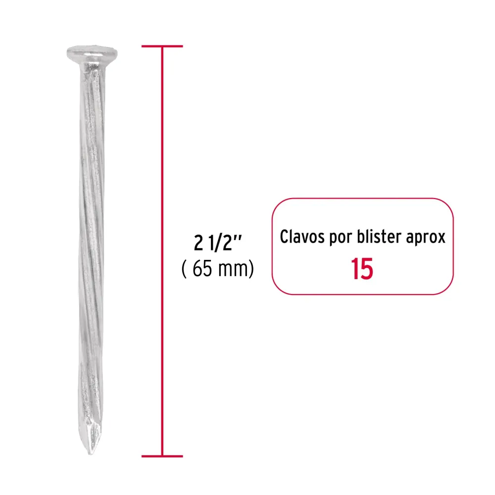 Blíster con 15 clavos galvanizados para concreto 2-1/2", Fiero