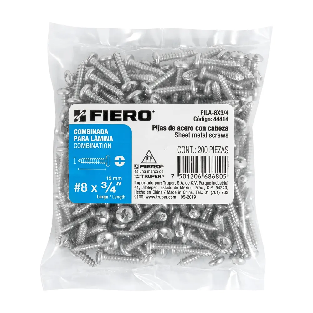 Bolsa con 200 pijas para lámina, #8 x 3/4", Fiero