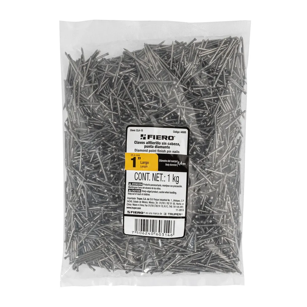 Bolsa con 1 kg de clavos alfilerillos de 1" sin cabeza Fiero