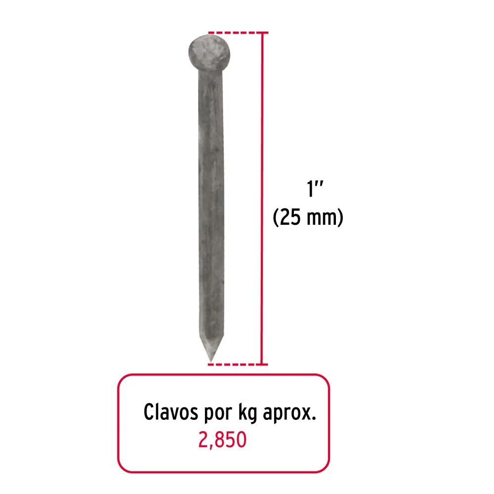 Bolsa con 1 kg de clavos alfilerillos de 1" sin cabeza Fiero