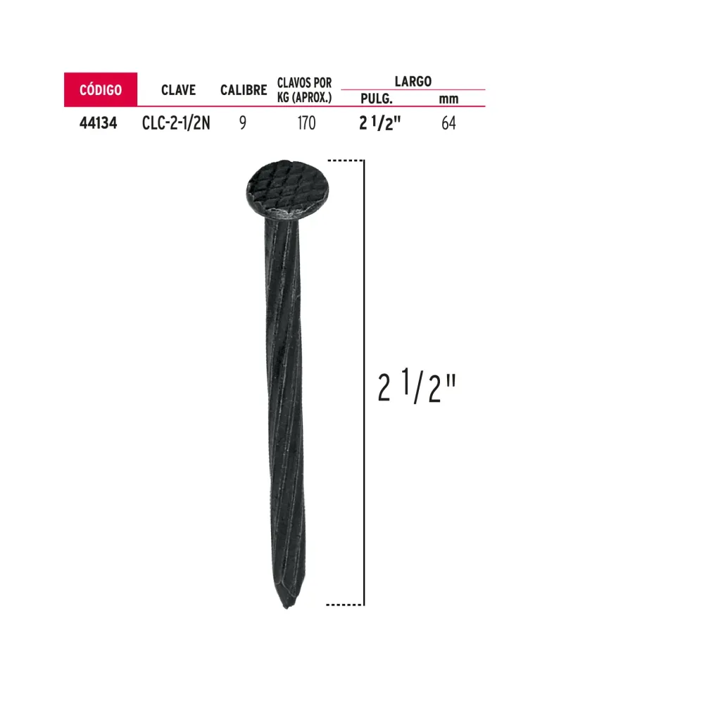 Bolsa con 1 kg de clavos para concreto negros 2-1/2", Fiero