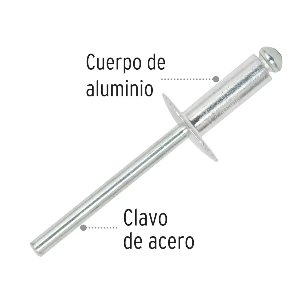 Bolsa con 50 remaches 3/16" x 3/8" de aluminio, ala 17/32" Fiero