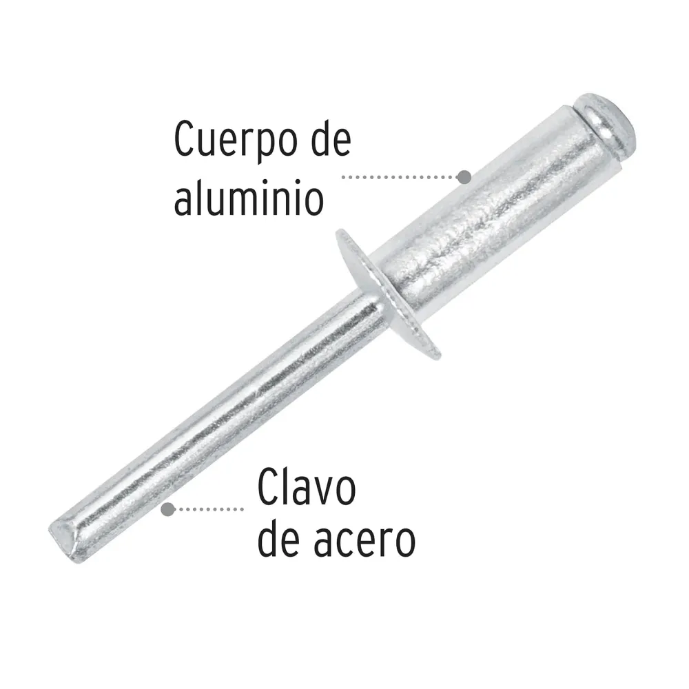 Bolsa con 50 remaches de 1/4" x 1/2" de aluminio, ala 1/2" Fiero