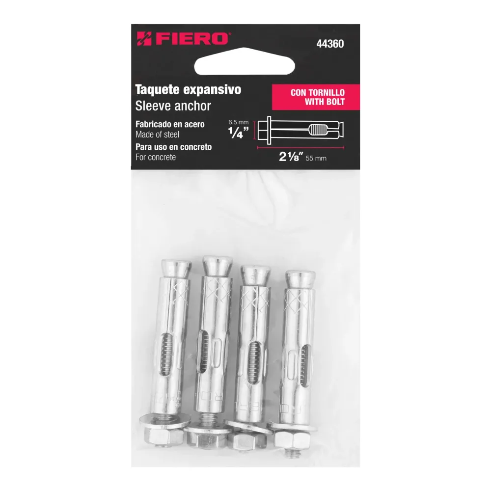 Bolsa con 4 taquetes expansivos de 1/4" con tornillo, Fiero