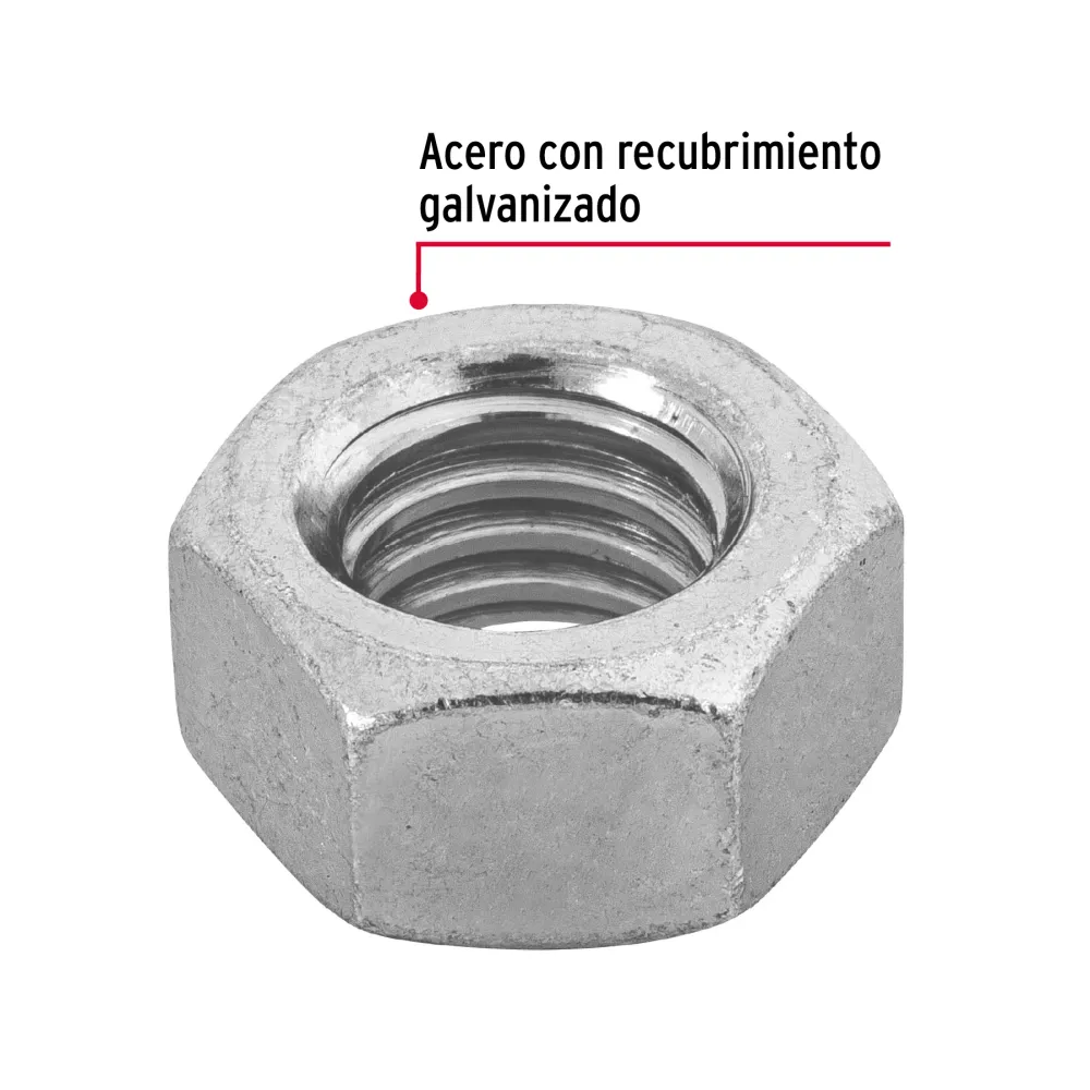 Bolsa con 60 tuercas 7/16" hexagonales de acero galvanizado Fiero
