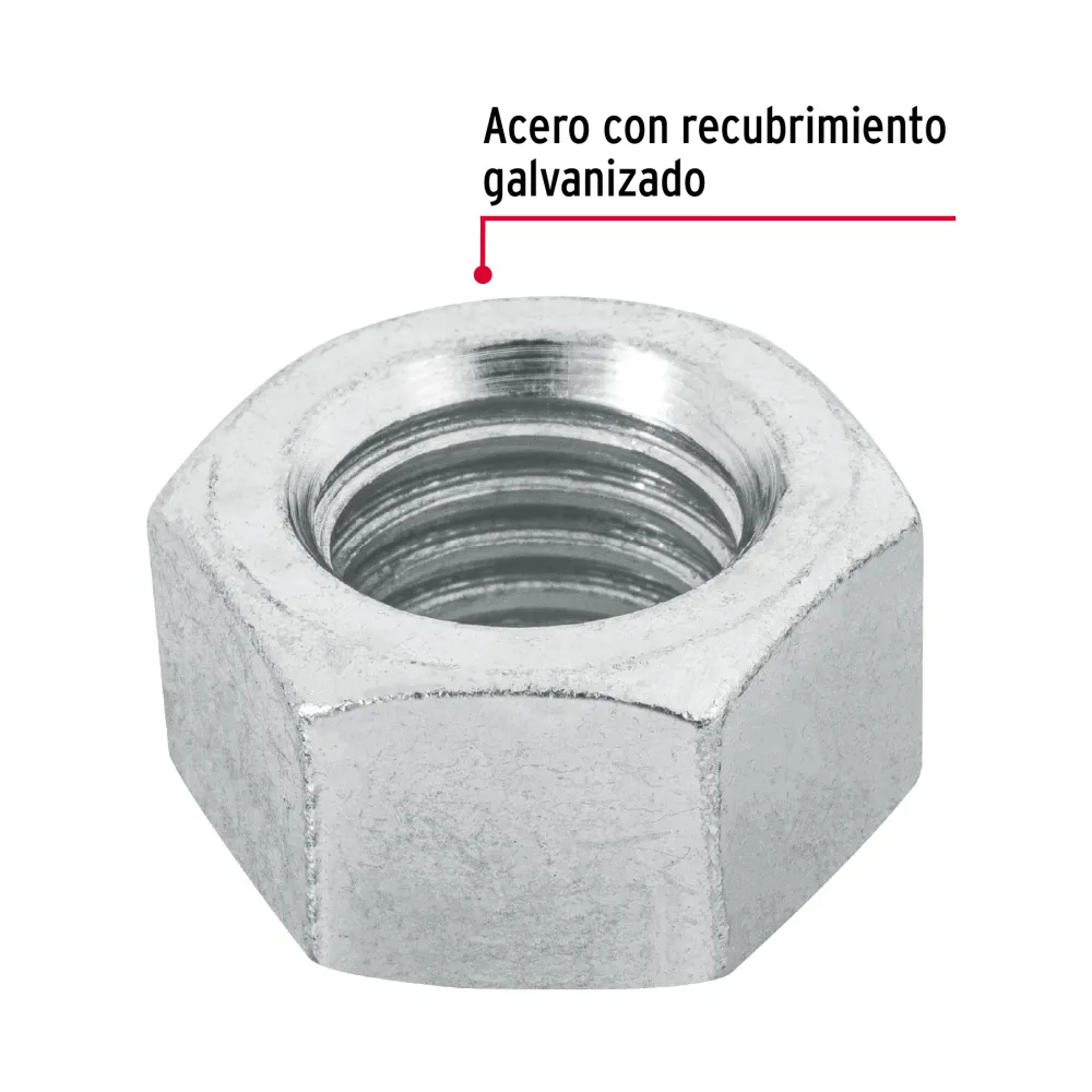 Bolsa con 25 tuercas 5/8" hexagonales de acero galvanizado Fiero