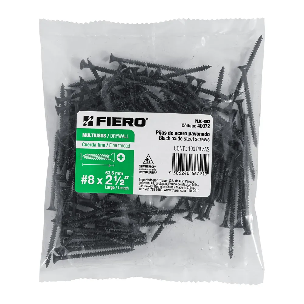 Fiero PIJC-863 Bolsa con 100 pijas #8 x 2-1/2" multiusos cuerda cerrada