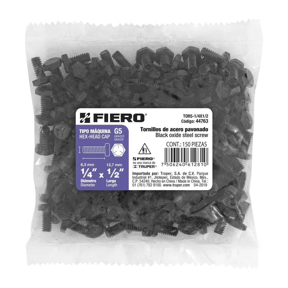 Fiero TOR5-1/4X1/2 Bolsa con 150 tornillos 1/4' x 1/2' de acero, grado 5