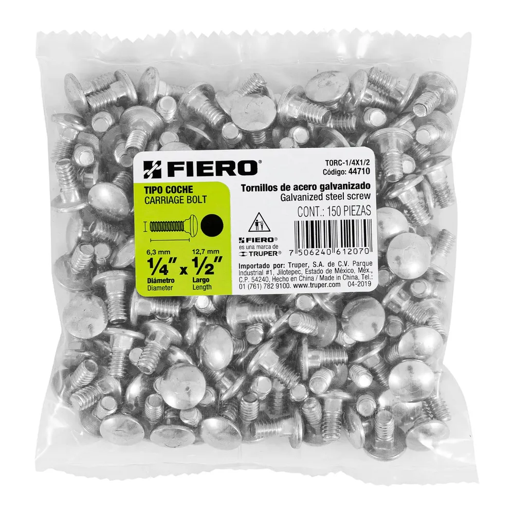 Fiero TORC-1/4X1/2 Bolsa con 150 tornillos 1/4' x 1/2' tipo coche