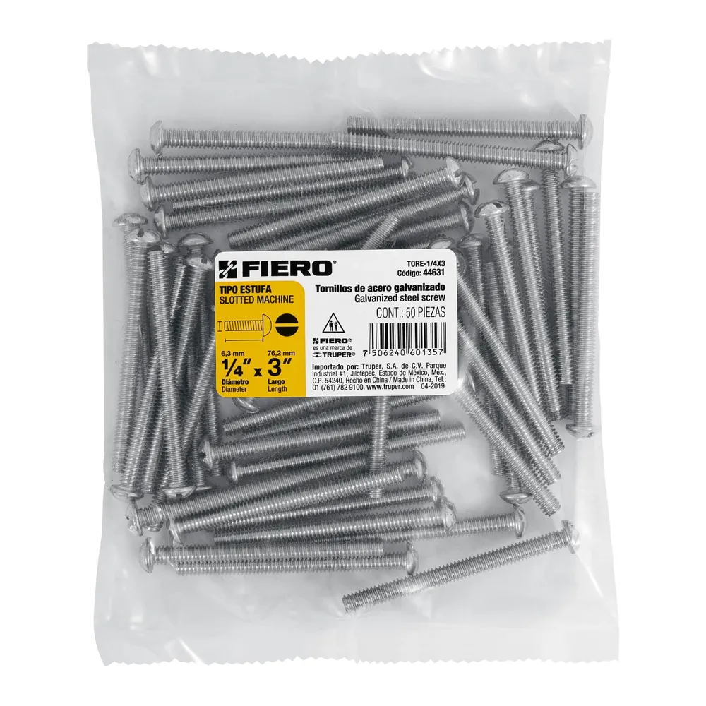 Fiero TORE-1/4X3 Bolsa con 50 tornillos 1/4 'x 3' tipo estufa