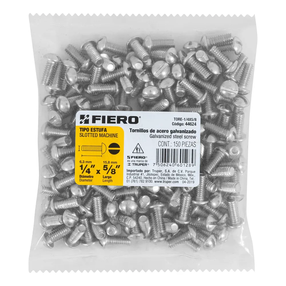 Fiero TORE-1/4X5/8 Bolsa con 150 tornillos 1/4 'x 5/8' tipo estufa