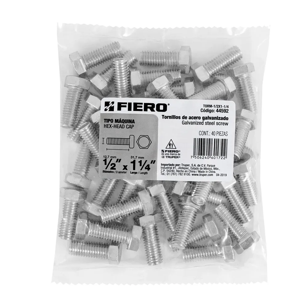 Fiero TORM-1/2X1-1/4 Bolsa con 40 tornillos 1/2' x 1-1/4' tipo máquina