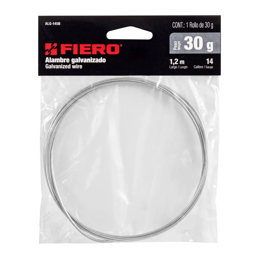 Rollo de 30 g de alambre galvanizado calibre 14.5, en bolsa Fiero
