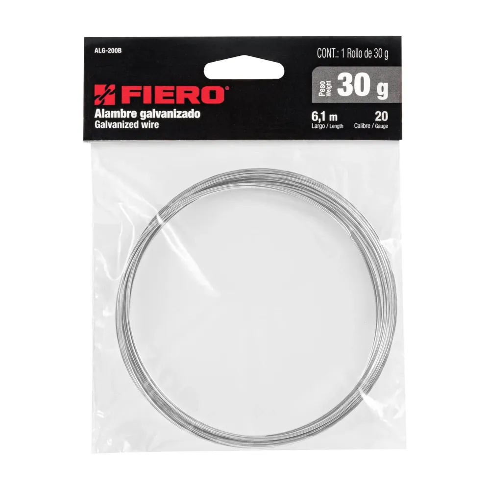 Rollo de 30 g de alambre galvanizado calibre 20, en bolsa Fiero