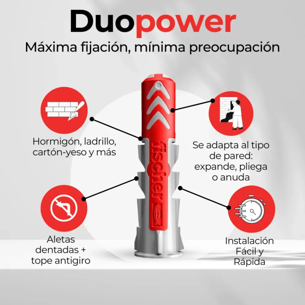 Taco Duopower 14x70 Sin Tornillo 20u | Tecnologí Bimaterial para Máxima Sujeción fischer