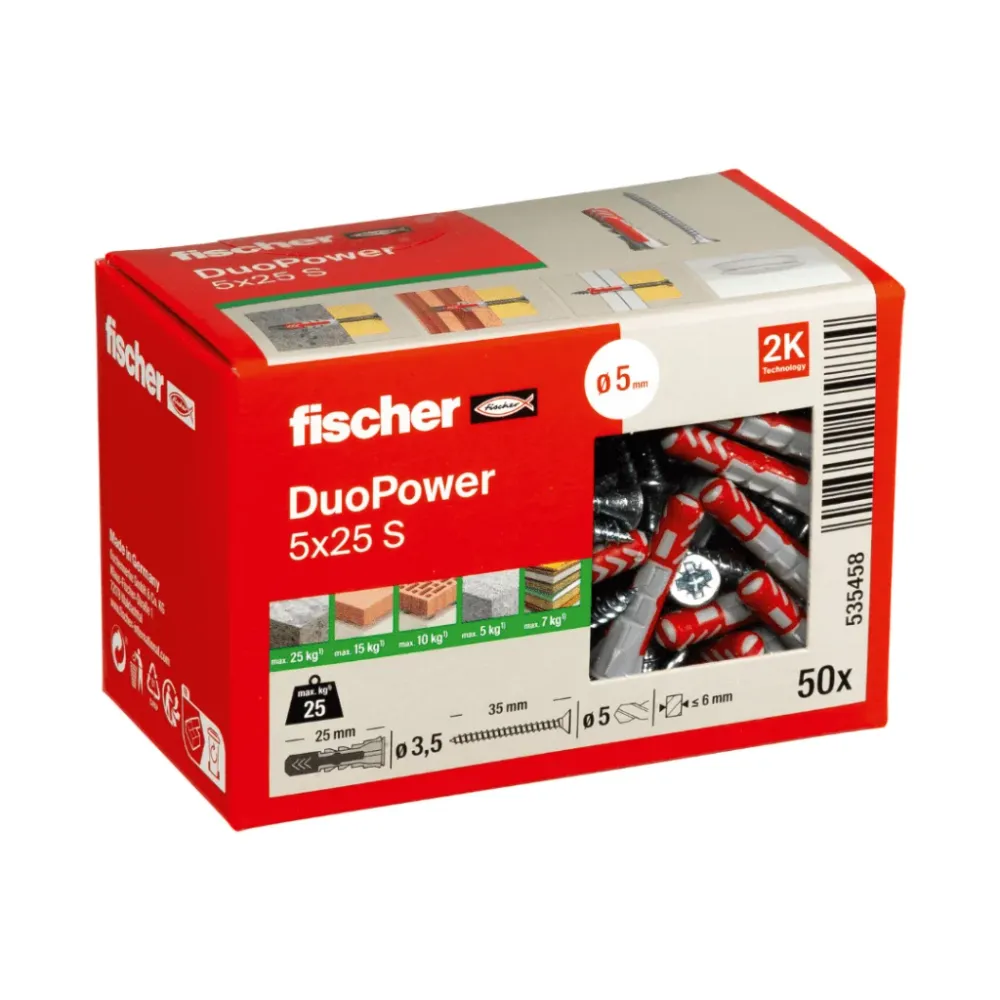 Taco Duopower 5x25 Con Tornillo| Fijación Inteligente y Resistente fischer