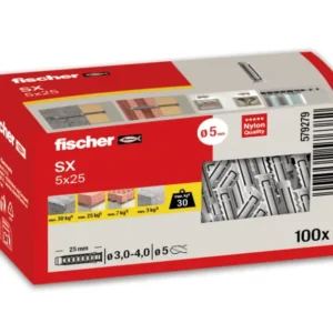 Taco SX original 5x25 fischer (sin tornillo)| Fijación estándar y de calidad