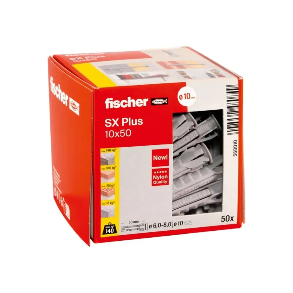 Taco SX Plus 10x50 fischer (sin tornillo) | Expansión Óptima y Sujeción Segura