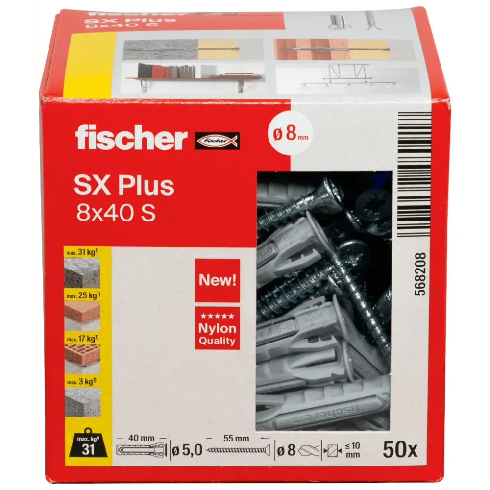 Taco SX Plus 8x40 fischer (con tornillo) | Expansión Óptima y Sujeción Segura (Copia)