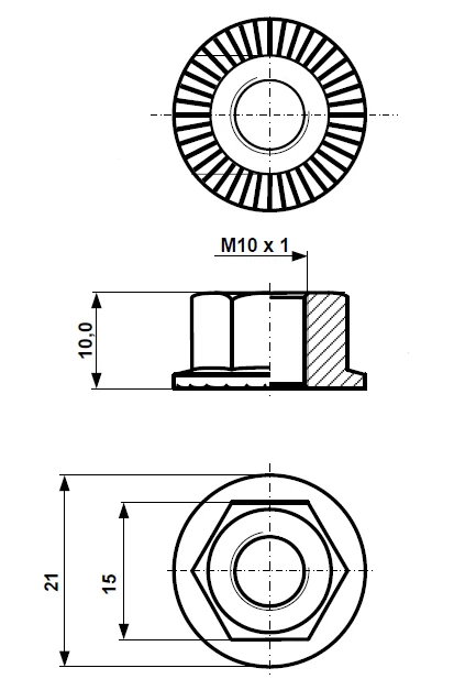 Tuercas con brida para circuitos M 10 x 1, acero galvanizado Fix Nippel