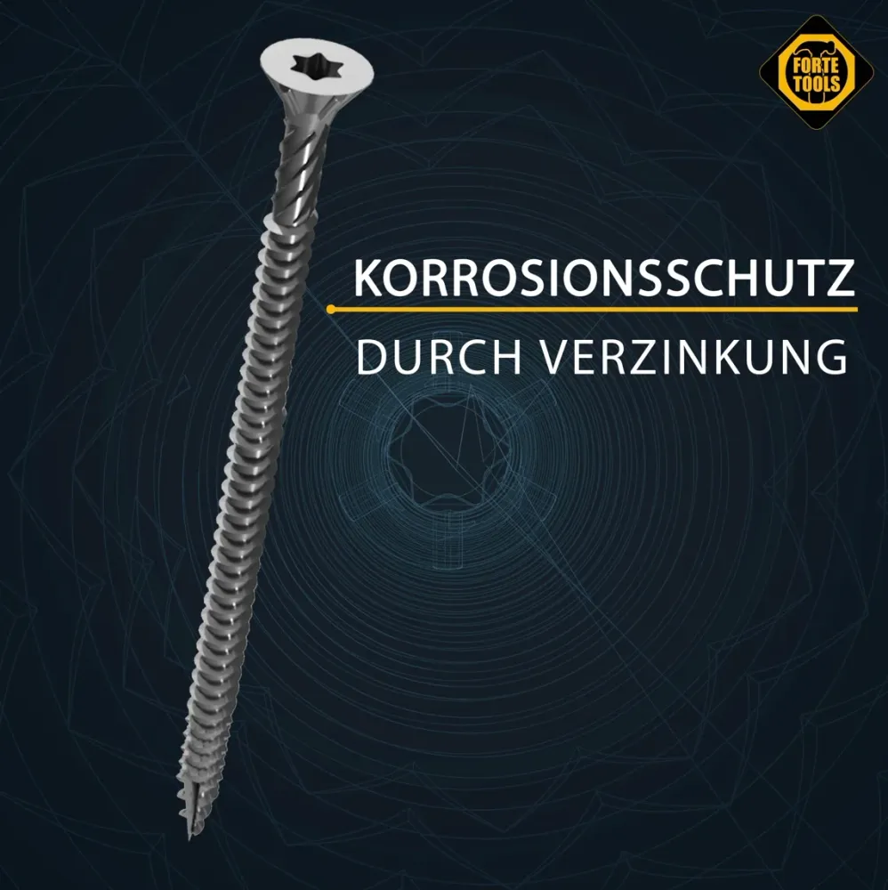 FORTE Tools Tornillo universal para madera 4,0 x 30 mm T20 200 piezas (000040113868) cabeza avellanada Torx galvanizada pl...