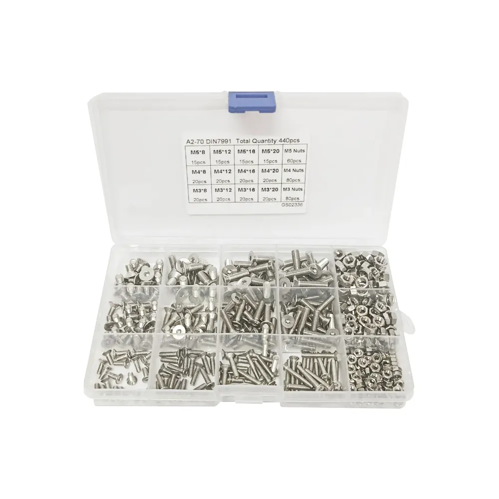 Paq. de 440 tornillos y tuercas de cabeza plana hexagonal de acero inoxidable M3 M4 M5 GS02336 GENERICO