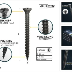 HausHalt Tornillo universal para madera 4,5 x 35 mm PZ2 - 500 piezas (000051371164)