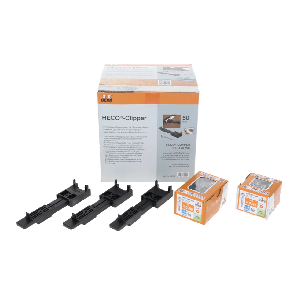 HECO clipper set 50 piezas (62052) fijación invisible para cubiertas de terrazas sin ranura